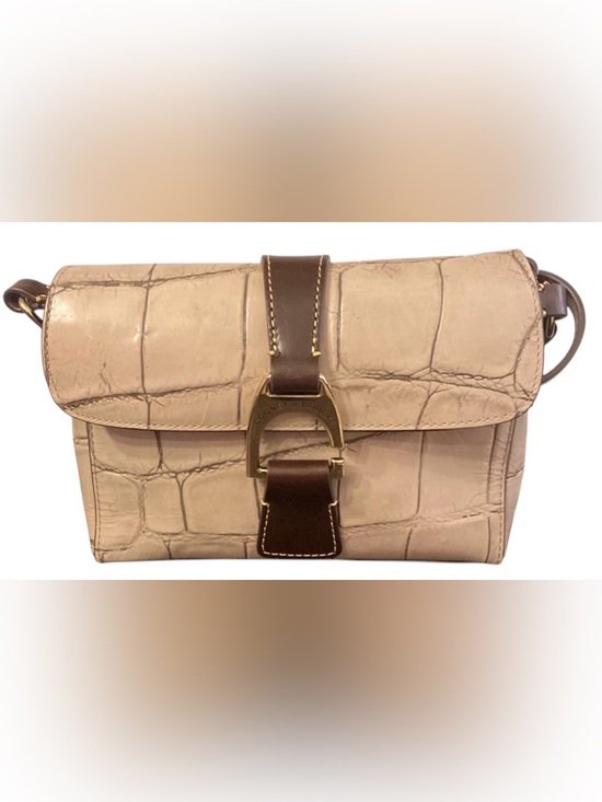 Dooney & Bourke Handbags - DOONEY & BOURKE BEIGE CROC-EMBOSSED LEATHER CROSSBODY WITH BROWN STRAP